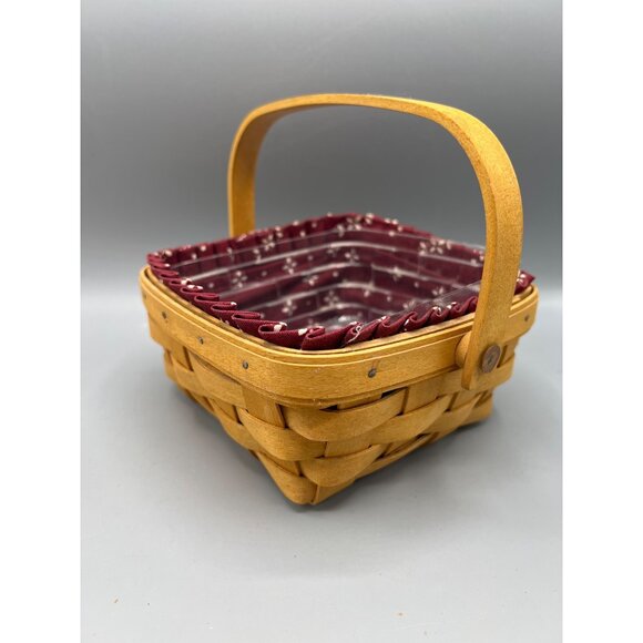 Longaberger 6" Handwoven Handled Basket With Fabric Liner & Plastic Protector - Picture 9 of 9